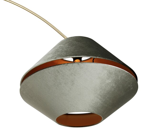 Mosiężna lampa łukowa z czarnym i podwójnym aksamitnym abażurem zielonym - XXL
