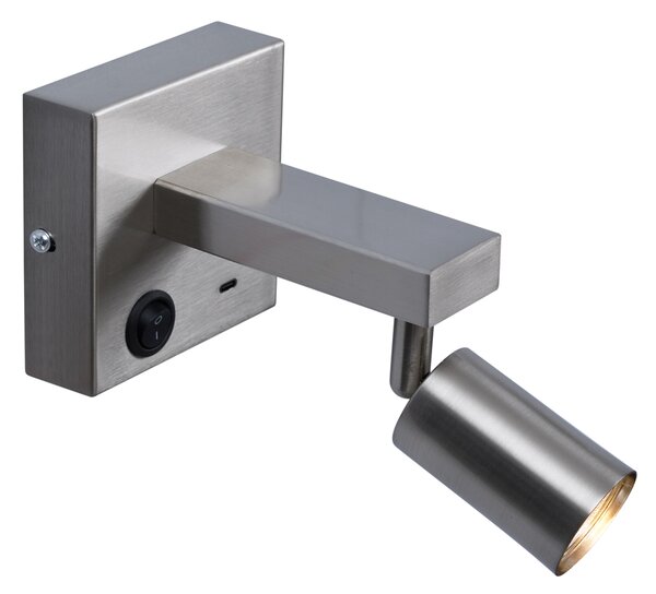 Nowoczesny stalowy kinkiet z USB-C z możliwością regulacji - Rex