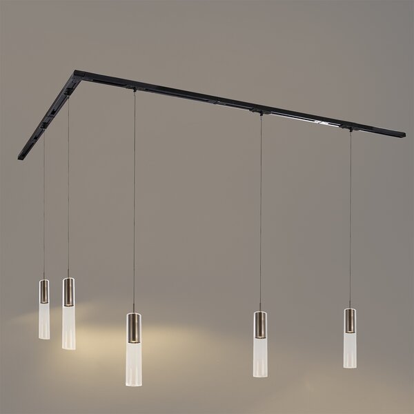 Nowoczesny system szynowy z 5 lampami wiszącymi, ciemny brąz, 1-fazowy - Iconic Lloyd