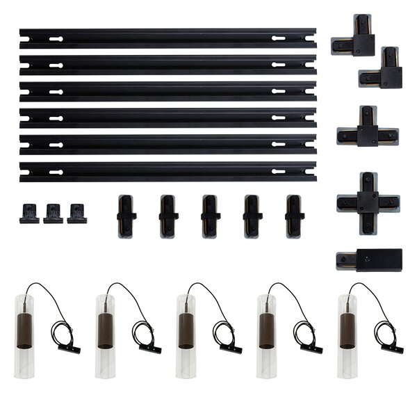 Nowoczesny system szynowy z 5 lampami wiszącymi, ciemny brąz, 1-fazowy - Iconic Lloyd