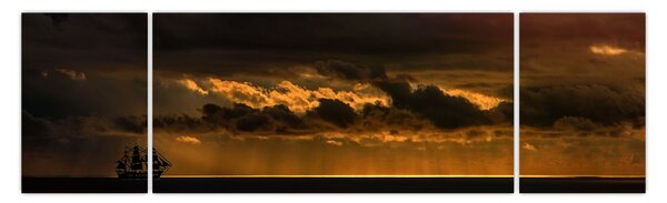 Obraz żaglówki o zachodzie słońca (170x50 cm)