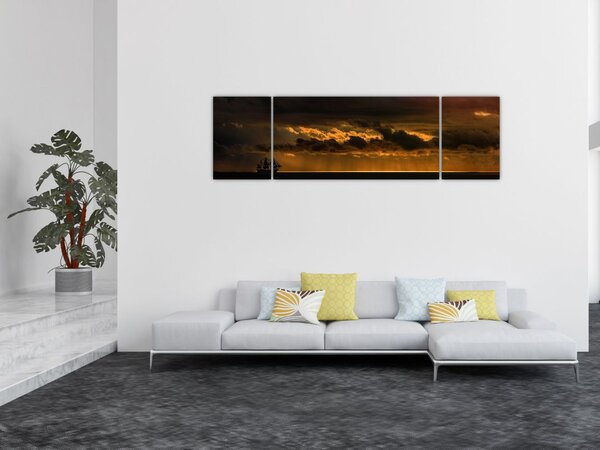 Obraz żaglówki o zachodzie słońca (170x50 cm)