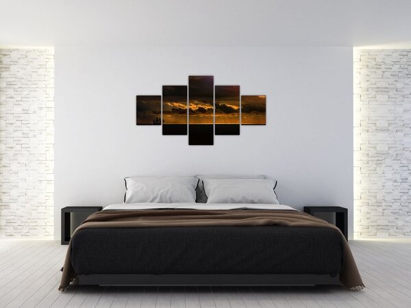 Obraz żaglówki o zachodzie słońca (125x70 cm)