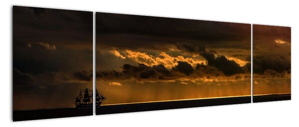 Obraz żaglówki o zachodzie słońca (170x50 cm)