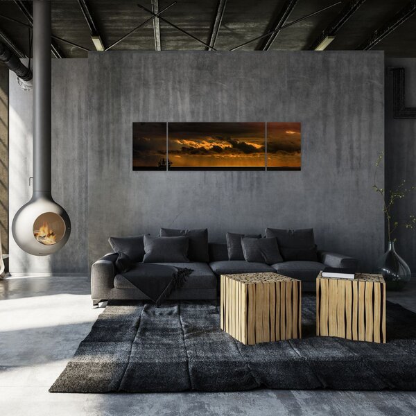 Obraz żaglówki o zachodzie słońca (170x50 cm)