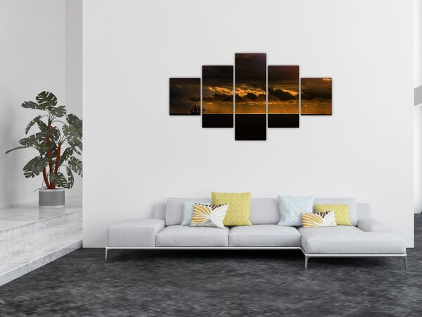 Obraz żaglówki o zachodzie słońca (125x70 cm)