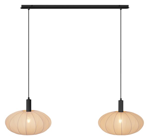 Lampa wisząca Japandi czarna z brązowym materiałowym kloszem 2-źródła światła - Bida