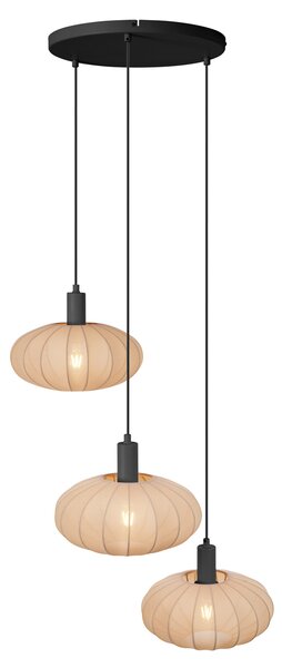 Lampa wisząca Japandi czarna z brązowym materiałowym kloszem 3-źródła światła - Bida