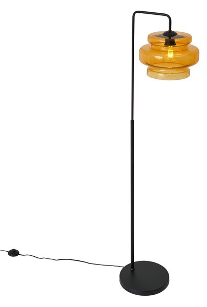 Lampa podłogowa w stylu retro czarna z pomarańczowym szkłem - Denise
