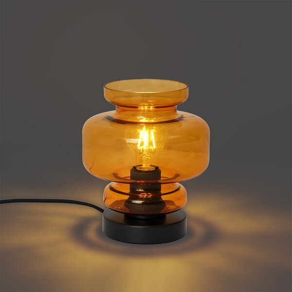 Lampa stołowa w stylu retro czarna z pomarańczowym szkłem - Denise