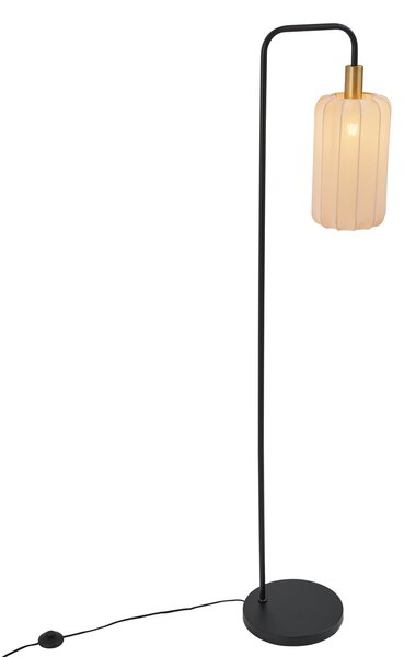 Lampa podłogowa Japandi czarna ze złotym i beżowym kloszem - Pluni