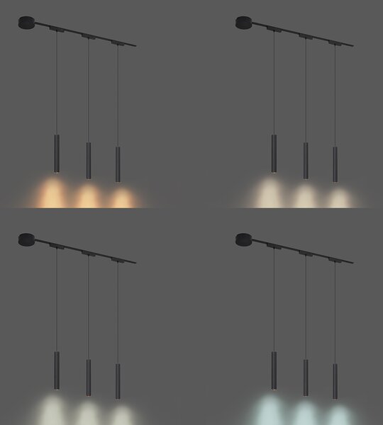 Nowoczesny system oświetlenia szynowego z 3 czarnymi lampami wiszącymi 1-fazowymi - Magnetic Cassie