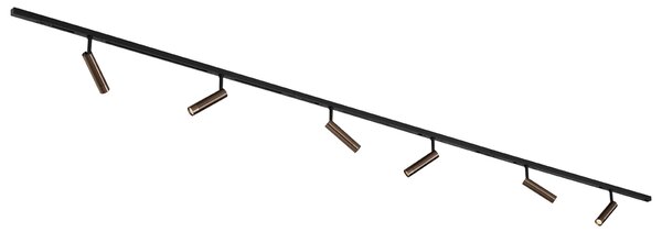Nowoczesny system oświetlenia szynowego Slimline Uzzy z 6 ciemnobrązowymi reflektorami jednofazowymi
