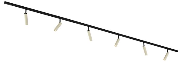 Nowoczesny system oświetlenia szynowego Slimline Uzzy z 6 reflektorami w kolorze beżowym i czarnym - 1-fazowy