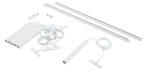 Nowoczesny system oświetlenia szynowego Slimline Keno z 6 białymi lampami wiszącymi 1-fazowymi