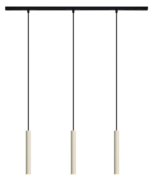 Nowoczesny system oświetlenia szynowego z 3 lampami wiszącymi w kolorze beżowym z czarnym, jednofazowy - Slimline Keno