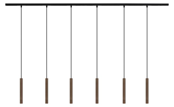 Nowoczesny system oświetlenia szynowego z 6 lampami wiszącymi w kolorze brązu, jednofazowy - Slimline Keno