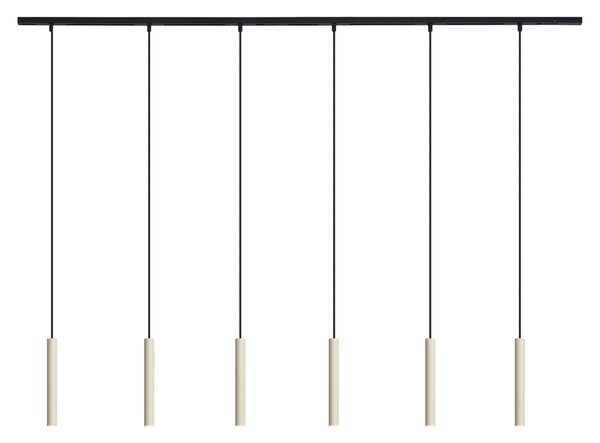 Nowoczesny system oświetlenia szynowego z 6 lampami wiszącymi w kolorze beżowym i czarnym, jednofazowy - Slimline Keno