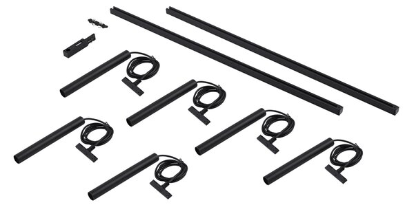 Nowoczesny system oświetlenia szynowego z 6 czarnymi lampami wiszącymi 1-fazowymi - Slimline Keno