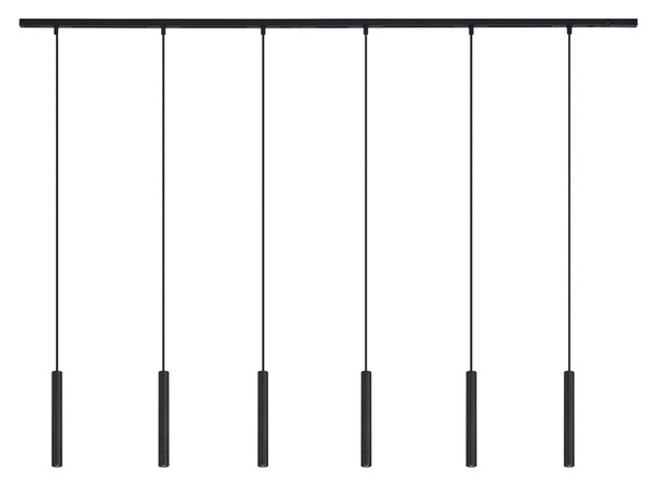 Nowoczesny system oświetlenia szynowego z 6 czarnymi lampami wiszącymi 1-fazowymi - Slimline Keno