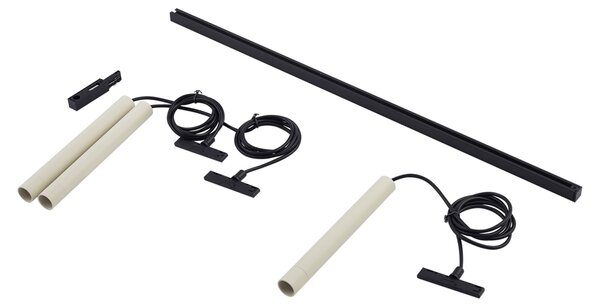 Nowoczesny system oświetlenia szynowego z 3 lampami wiszącymi w kolorze beżowym z czarnym, jednofazowy - Slimline Keno
