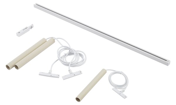 Nowoczesny system oświetlenia szynowego z 3 lampami wiszącymi w kolorze beżowym i białym, jednofazowy - Slimline Keno