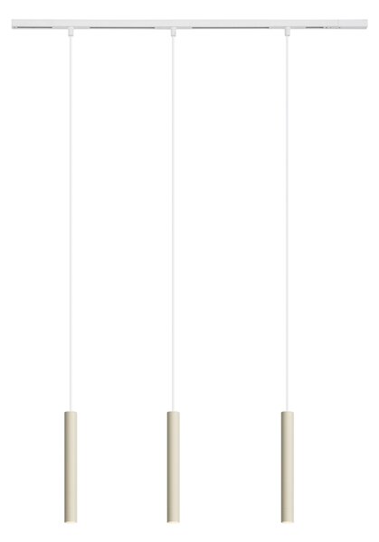 Nowoczesny system oświetlenia szynowego z 3 lampami wiszącymi w kolorze beżowym i białym, jednofazowy - Slimline Keno