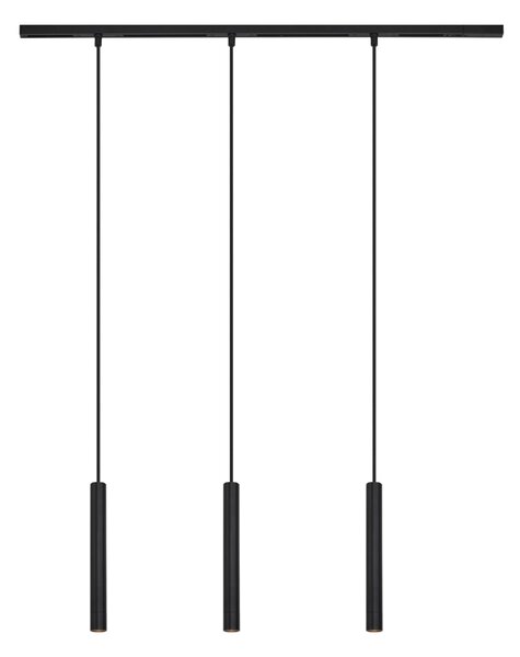 Nowoczesny system oświetlenia szynowego Slimline Keno z 3 czarnymi lampami wiszącymi 1-fazowymi