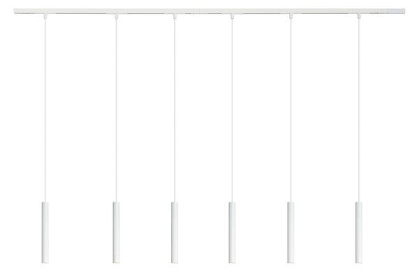 Nowoczesny system oświetlenia szynowego Slimline Keno z 6 białymi lampami wiszącymi 1-fazowymi