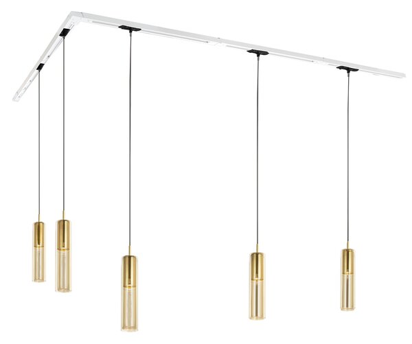Nowoczesny system oświetlenia szynowego z 5 złotymi lampami wiszącymi jednofazowymi - Iconic Lloyd