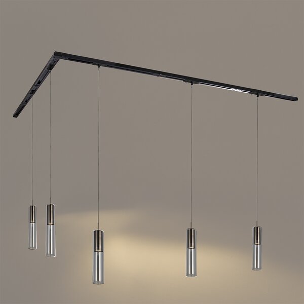 Nowoczesny system oświetlenia szynowego z 5 czarnymi lampami wiszącymi 1-fazowymi - Iconic Lloyd