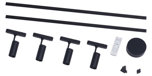 Nowoczesny system oświetlenia szynowego z 4 czarnymi reflektorami jednofazowymi 200 cm - Magnetic Gert