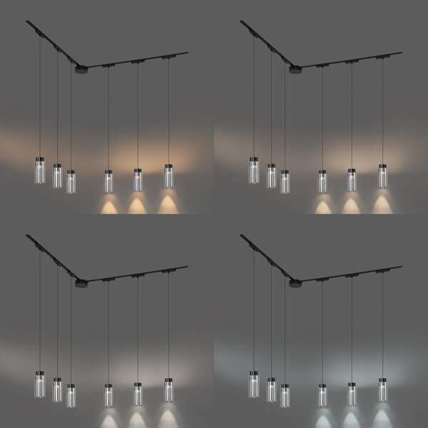 Nowoczesny system oświetlenia szynowego z 6 czarnymi lampami wiszącymi 1-fazowymi - Magnetic Vance