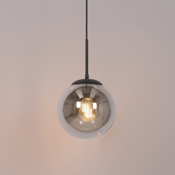 Lampa wisząca Art Deco czarna z przydymionym szkłem z adapterem szynowym 1-fazowym - Iconic Flore