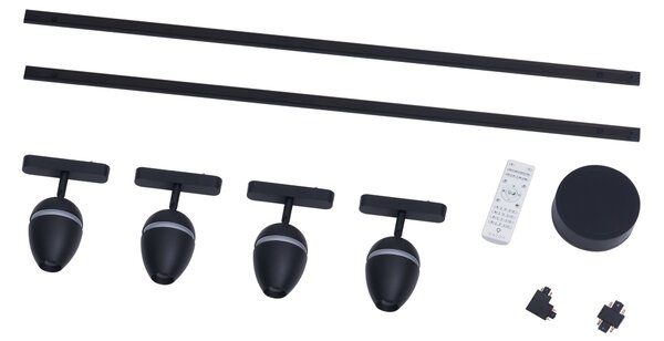 Nowoczesny system oświetlenia szynowego z 4 czarnymi reflektorami jednofazowymi - Magnetic Eggy