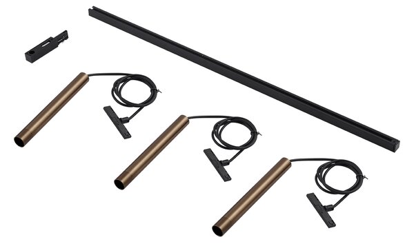 Nowoczesny system oświetleniowy szynowy z 3 lampami wiszącymi w kolorze brązowym, jednofazowy - Slimline Keno