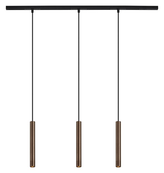 Nowoczesny system oświetleniowy szynowy z 3 lampami wiszącymi w kolorze brązowym, jednofazowy - Slimline Keno