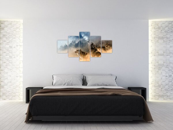 Obraz - wilki wyjące do księżyca (125x70 cm)