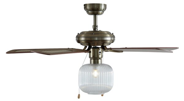 Wentylator sufitowy mosiężny z drewnem 107,5 cm z przełącznikiem łańcuchowym - Mistral Karel