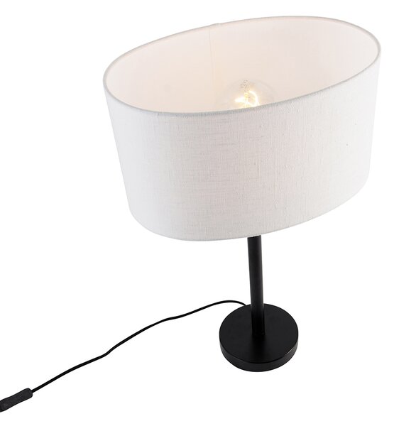 Lampa stołowa czarna z owalnym lnianym abażurem białym 35 cm - Simplo