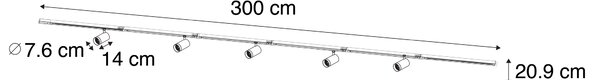 Nowoczesny system szynowy z 5 białymi reflektorami 1-fazowymi GU10 70mm - Iconic Jeana Luxe