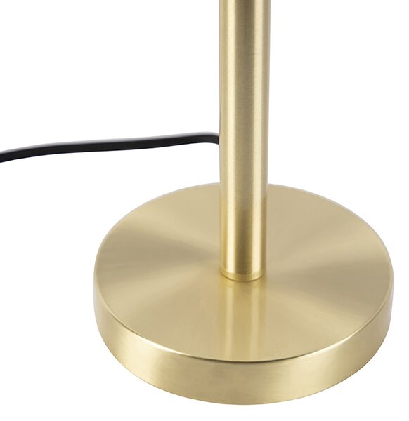 Lampa stołowa mosiężna z owalnym aksamitnym abażurem z motywem liści 35 cm - Simplo
