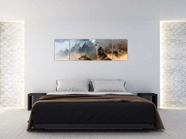 Obraz - wilki wyjące do księżyca (170x50 cm)