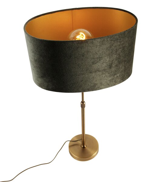Lampa stołowa brązowa z owalnym, aksamitnym abażurem zielonym 35 cm - Parte