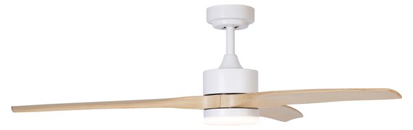 Biały wentylator sufitowy z drewnianym nadrukiem 132 cm z LED z możliwością ściemniania z pilotem - Joly
