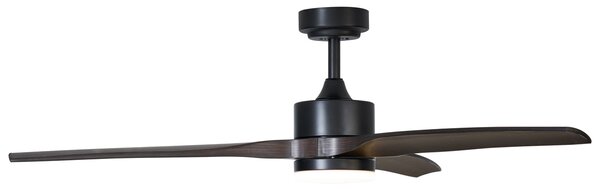 Czarny wentylator sufitowy z nadrukiem drewna 132 cm z LED ściemnialny z pilotem - Joly