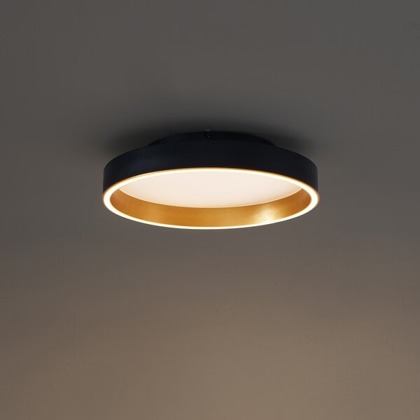 Designerska lampa sufitowa czarna ze złotem 40 cm z 3-stopniowym przełącznikiem LED - Ingo