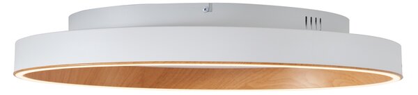 Designerska lampa sufitowa biała z drewnem 60 cm z LED z 3-stopniowym przełącznikiem - Ingo