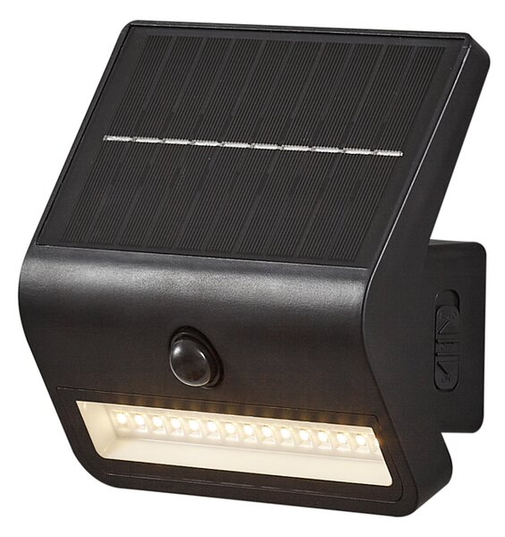 Zewnętrzna lampa ścienna czarna z LED IP54 z czujnikiem ruchu solarna - Floody