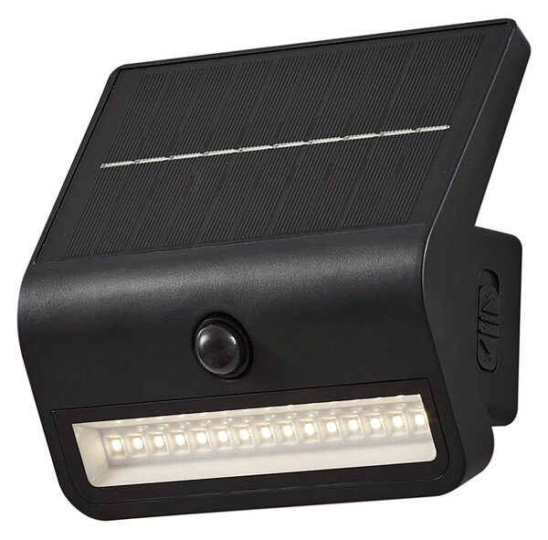 Zewnętrzna lampa ścienna czarna z LED IP54 z czujnikiem ruchu solarna - Floody